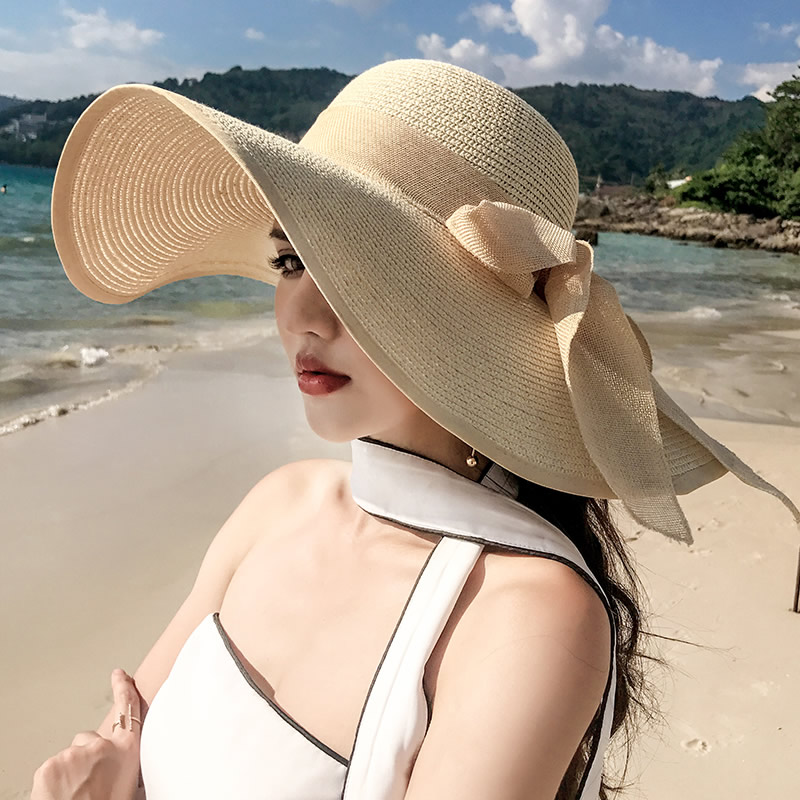 夏天沙滩草帽海边度假大沿太阳帽子