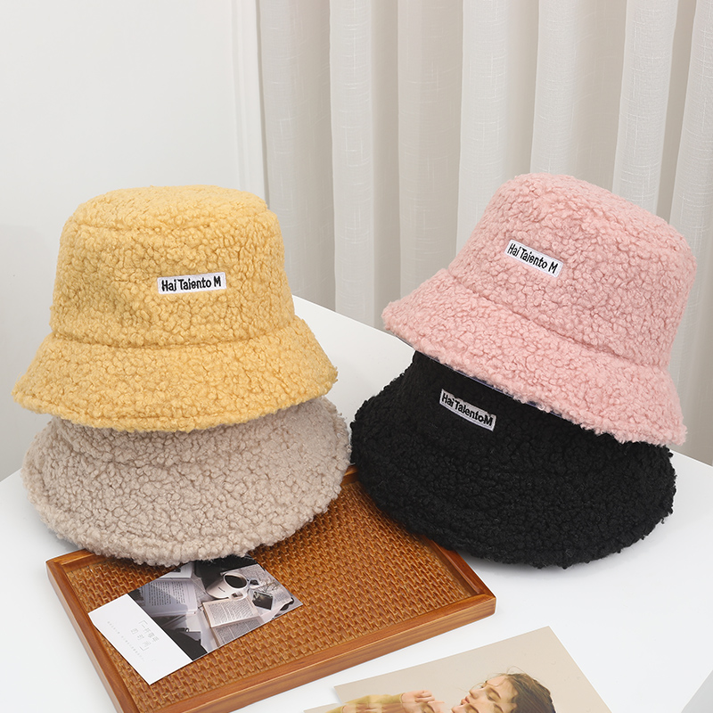 韩国宝宝渔夫帽冬季羊羔绒儿童帽子