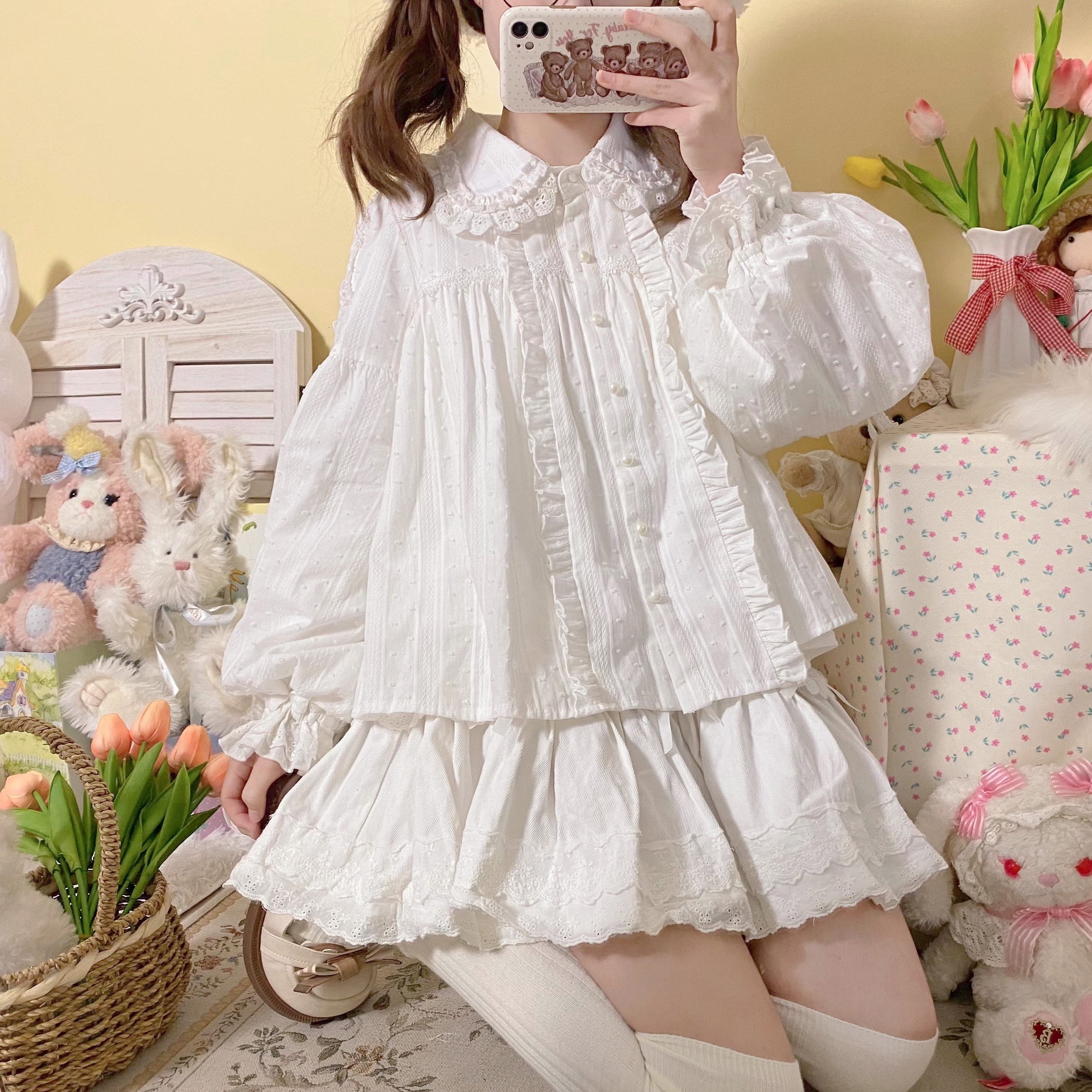 【现货】小熊设计纯棉加绒Lolita内搭衫，可爱又保暖！
