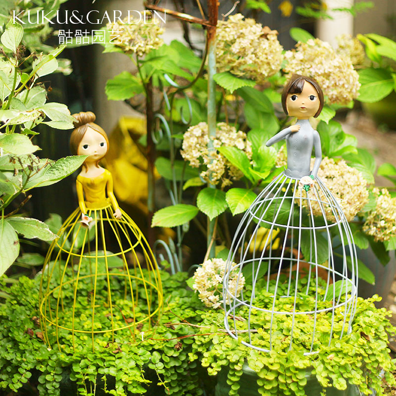 欧式铁艺花园装饰摆件可爱娃娃花架