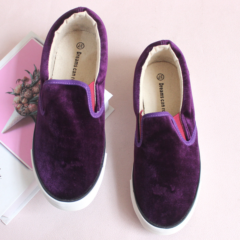 金丝绒紫色帆布鞋，舒适懒人鞋种草

